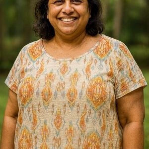 Chico's Orange and Blue‎ Ikat Blouse